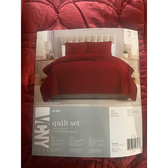 VCNY Home King Quilt 3-piece set, quilt and two pillow shams. Red/ Burgundy NWT - Picture 1 of 1